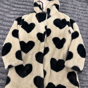 Kids Heart Patterned Faux Fur Peacoat